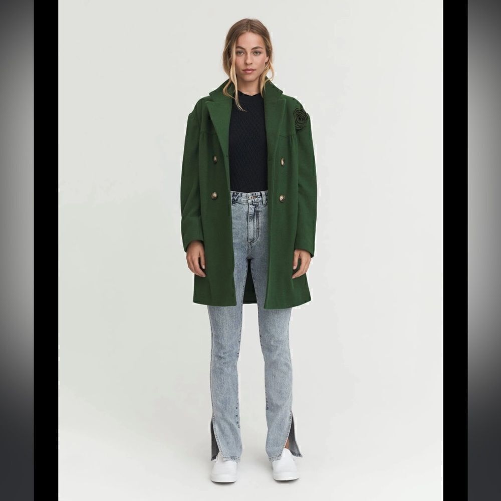 Something Navy Wool Blend Double Breasted Coat Green Women’s